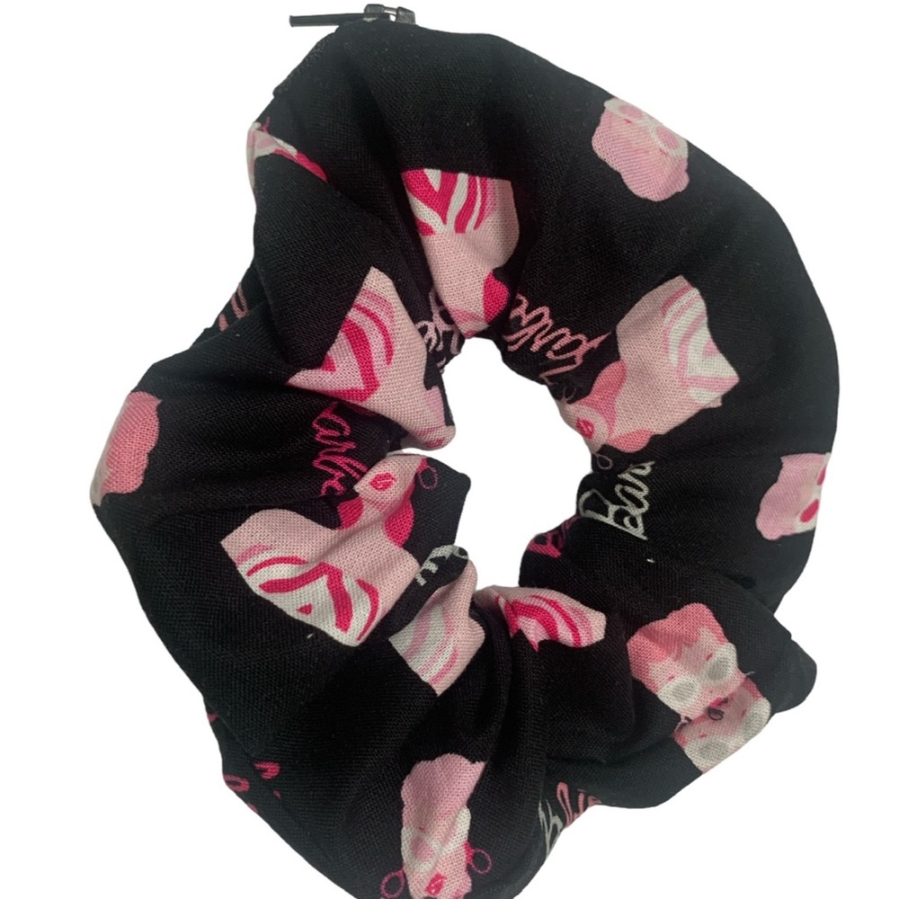 Barbie zipper scrunchie hand made USA b/pink cotton rare print summer trend nwt